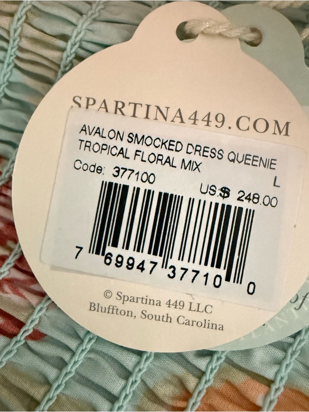 NEW Spartina 449 Avalon Smocked Dress Queenie Tropical Floral Mix Large NWT. - Picture 4 of 5